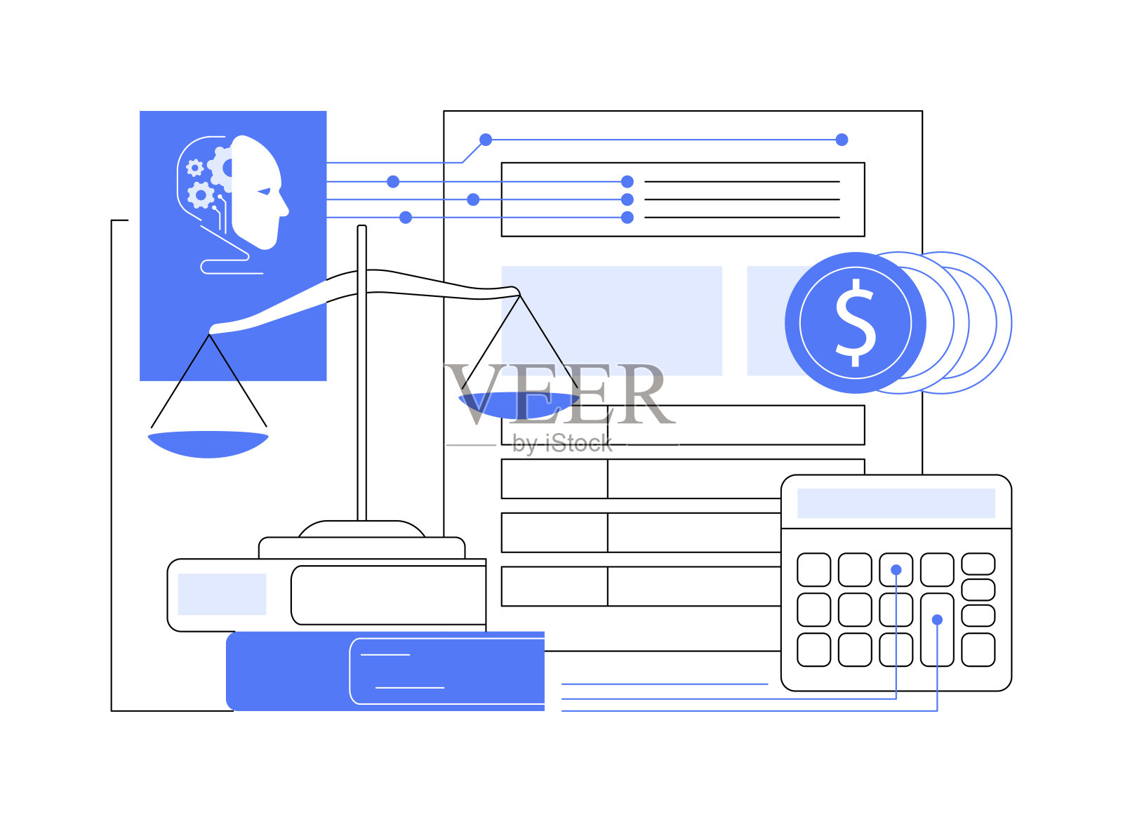 人工智能优化法律计费抽象概念矢量插图。插画图片素材