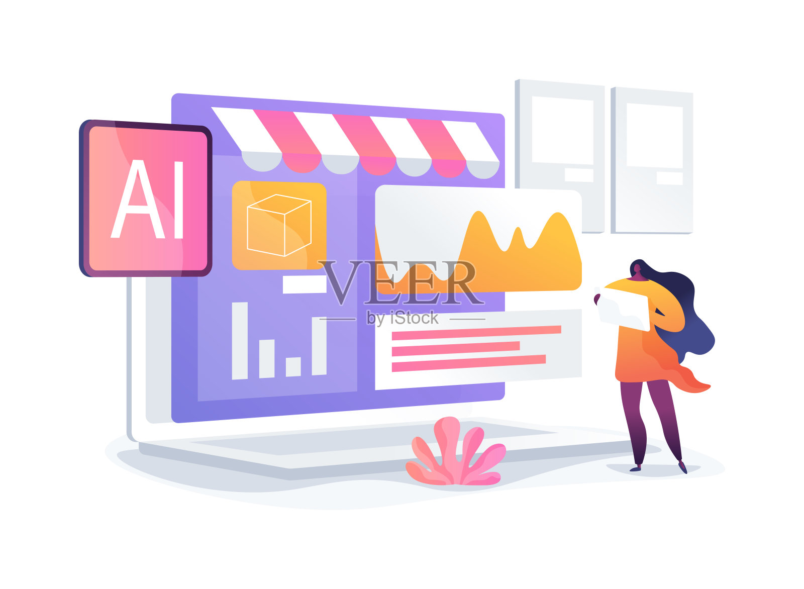 实时销售洞察与人工智能抽象概念矢量插图。插画图片素材