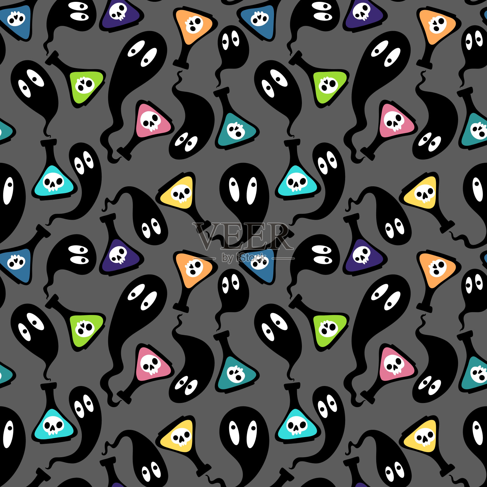 万圣节幽灵图案用于织物和纺织品及包装插画图片素材