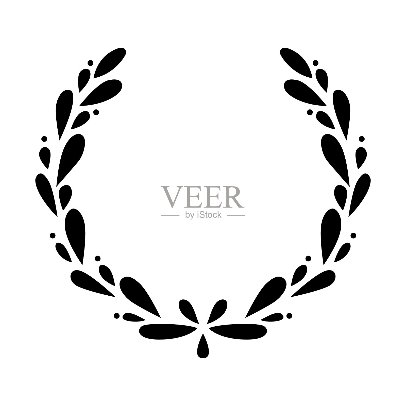 复古月桂花环。黑色轮廓圆形标志，描绘奖励成就纹章，贵族，徽章。桂冠奖，获奖，奖品或胜利插画图片素材