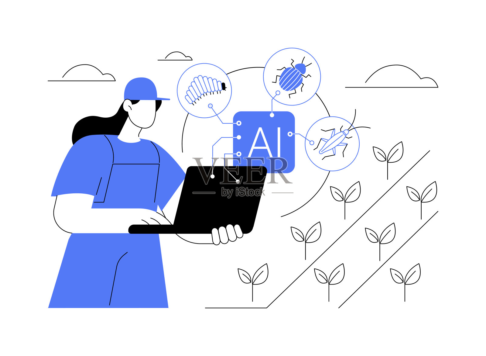 人工智能预测害虫管理抽象概念矢量插图。插画图片素材