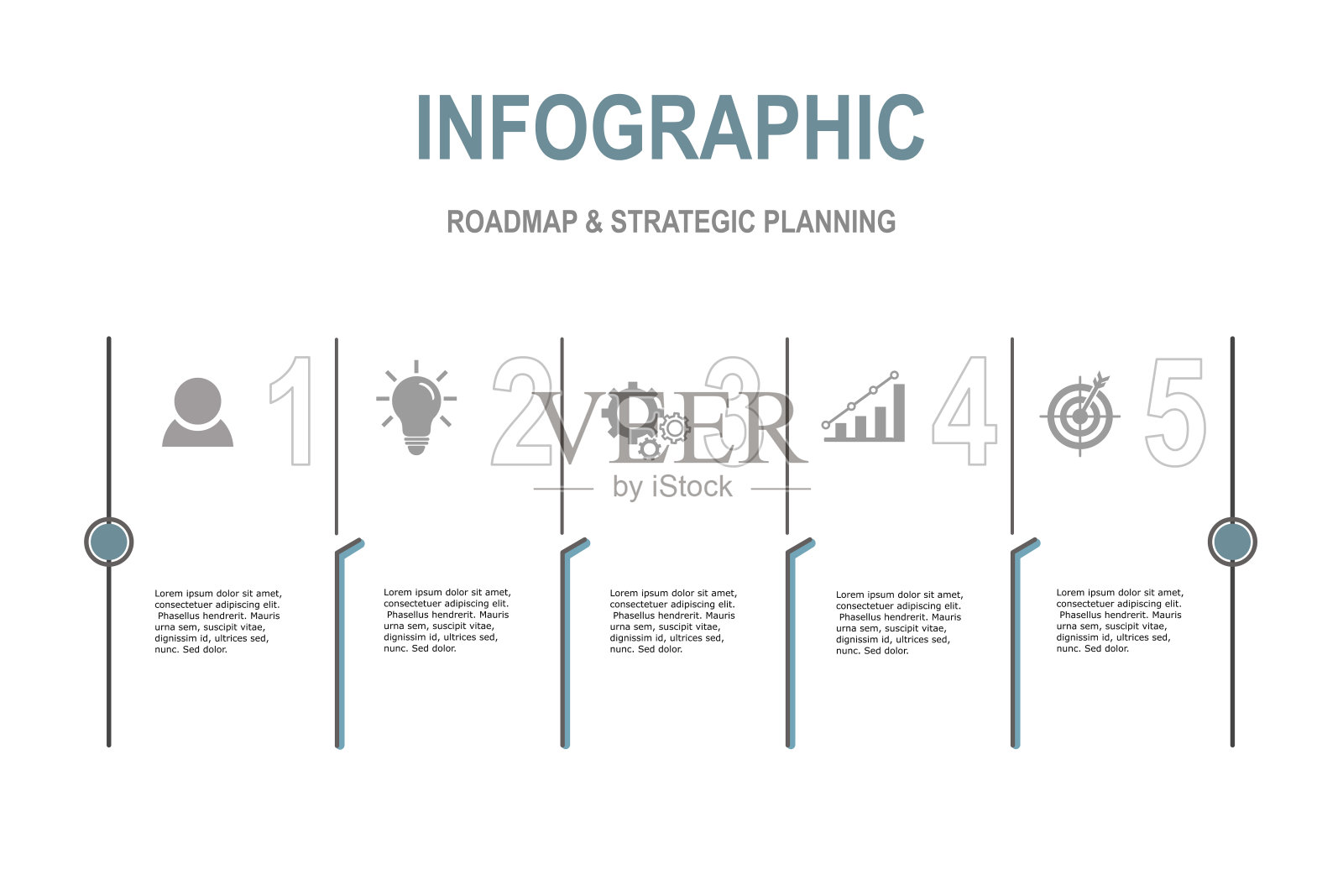 信息图模板的业务计划，战略，路线图。5步现代时间线图最小的风格，呈现矢量信息图插画图片素材