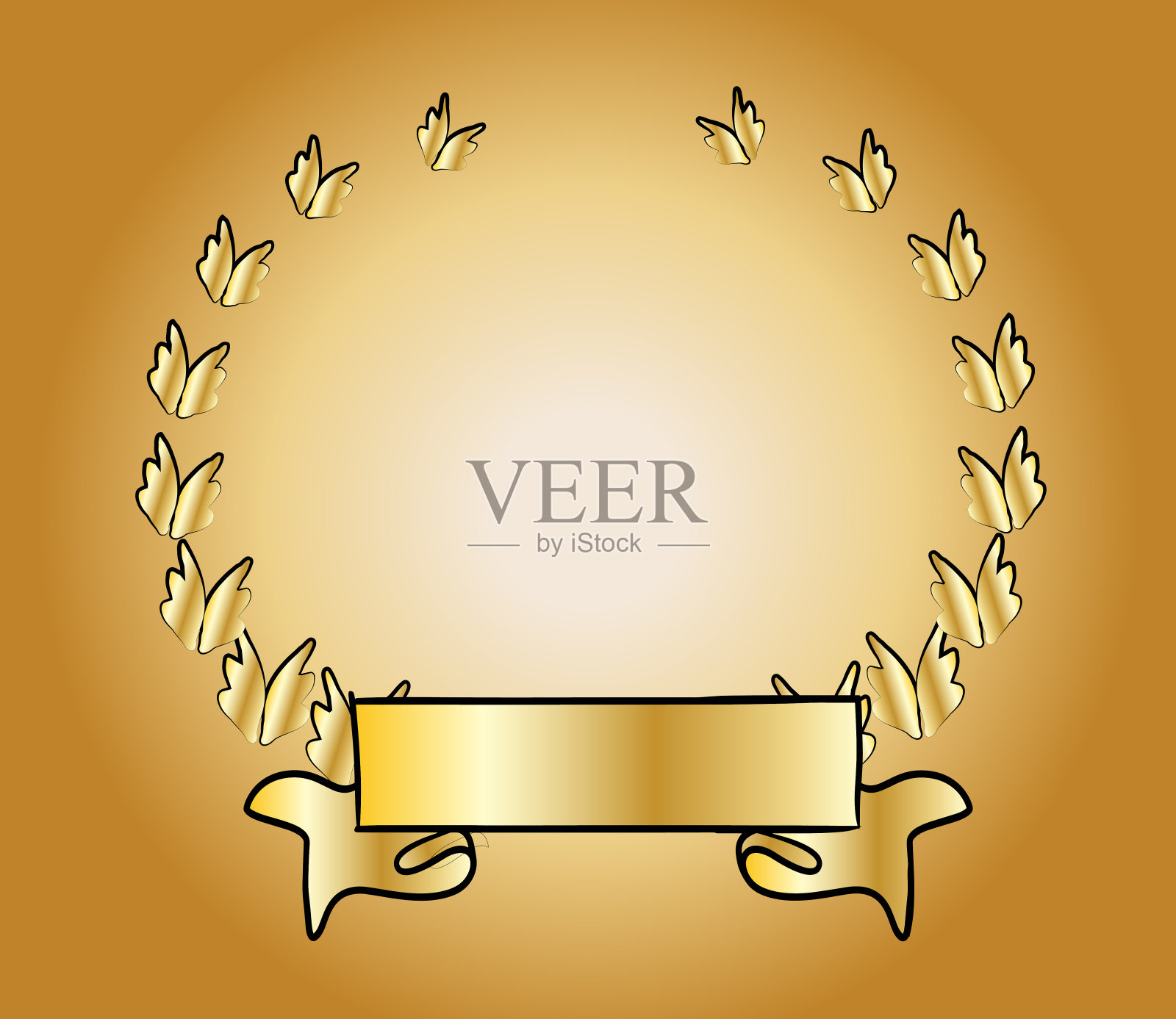 月桂花环和金色的蝴蝶结插画图片素材