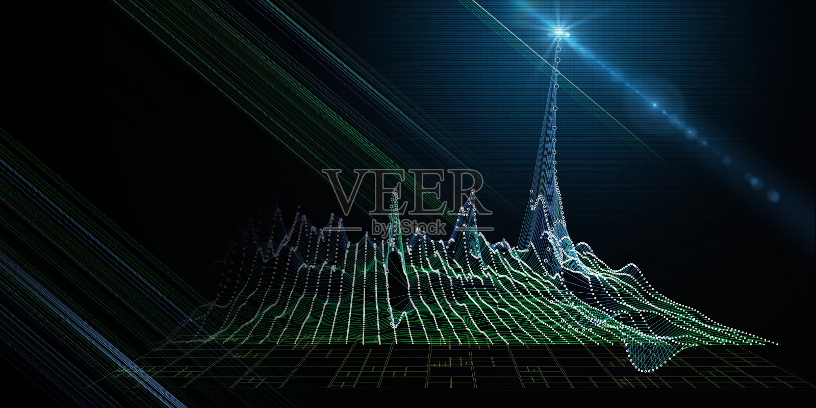 抽象背景线框图与数据圆和星点。技术线框概念在虚拟空间。商业、科学和技术数据分析的旗帜。大数据。照片摄影图片