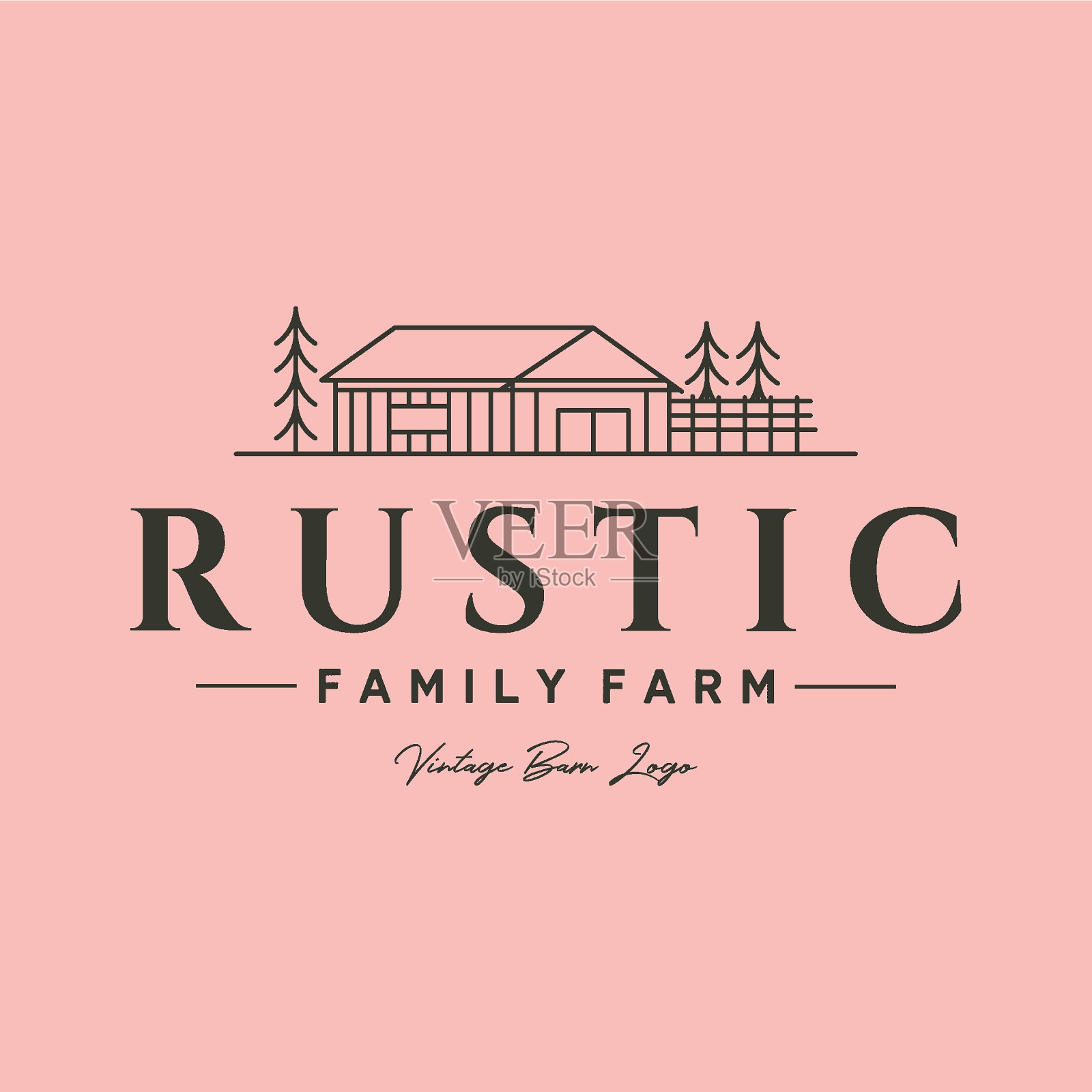 质朴的家庭农场线艺术矢量符号插图设计插画图片素材