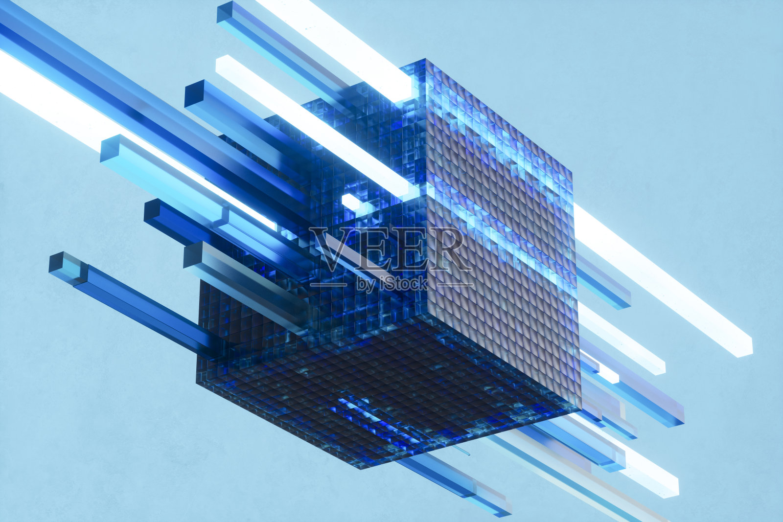 数据立方体，玻璃立方体连接，未来科技背景照片摄影图片