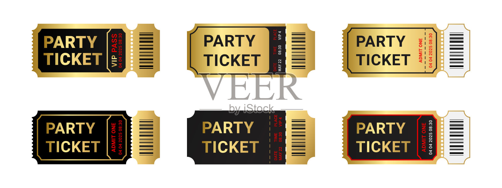 黄金票或优惠券设置在白色背景插画图片素材