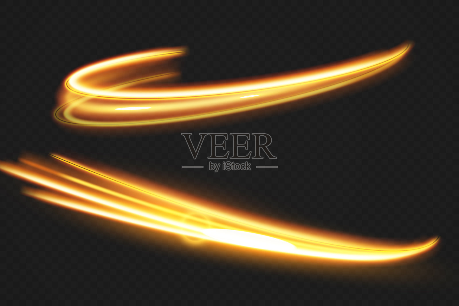 光波闪闪发光的金线。金色发光的设计元素。波浪状明亮条纹。插画图片素材