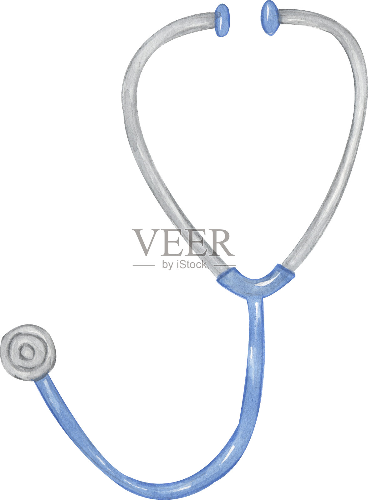 水彩听诊器医疗设备剪贴画集，手绘插图。儿童学校卡片剪贴艺术，教育，图形与专业。插画图片素材