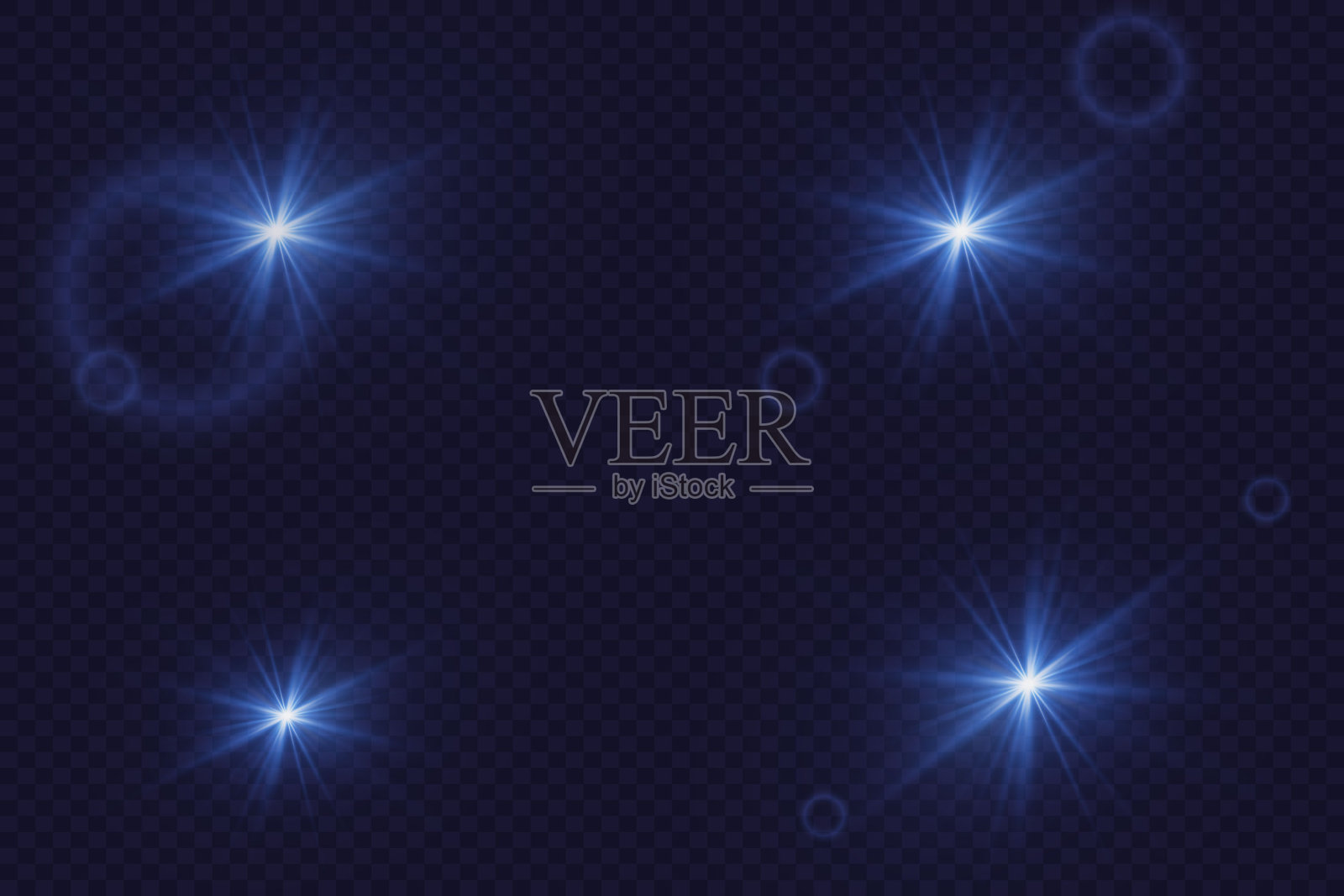 一组灯光效果。闪烁的光芒和耀眼的星光。神奇的闪光。插画图片素材