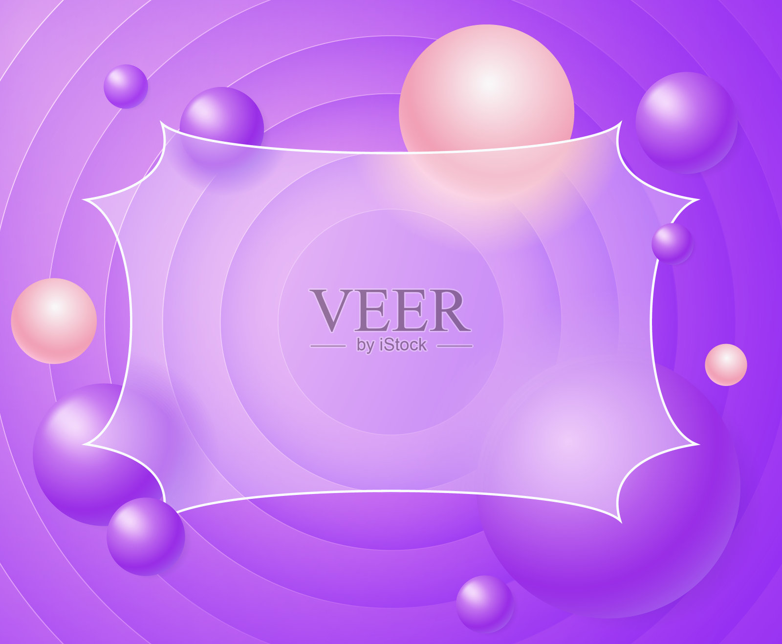 创意玻璃形态插画设计与透明框架和浮动球体模板在圆形背景插画图片素材