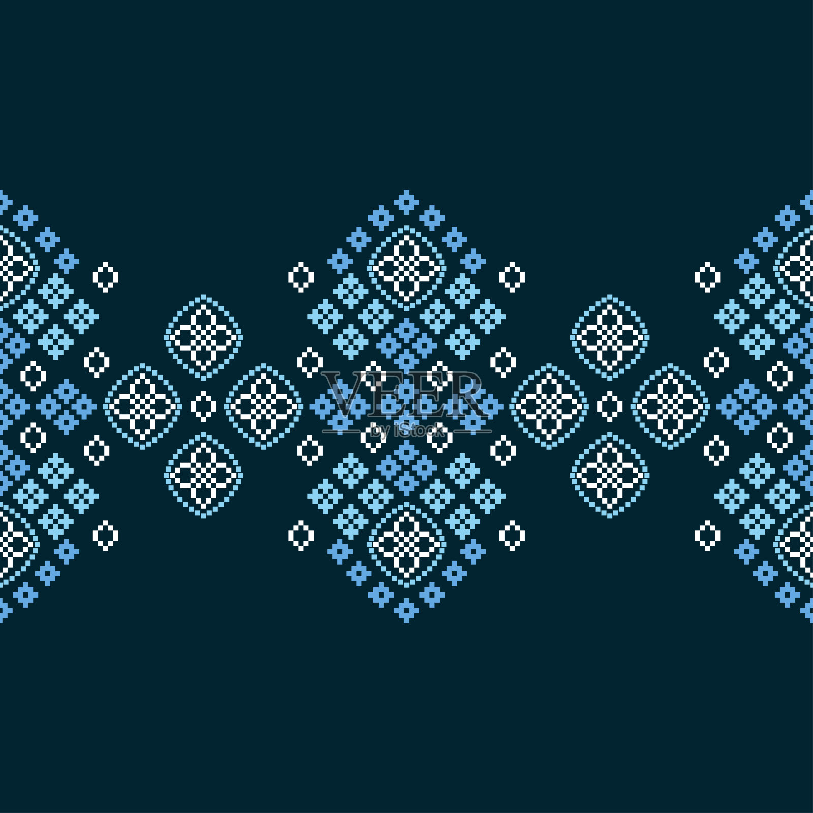 传统的民族图案是几何织物图案十字绣。伊卡特刺绣民族东方像素海军蓝背景。抽象,向量,插图。质地,装饰,墙纸。插画图片素材