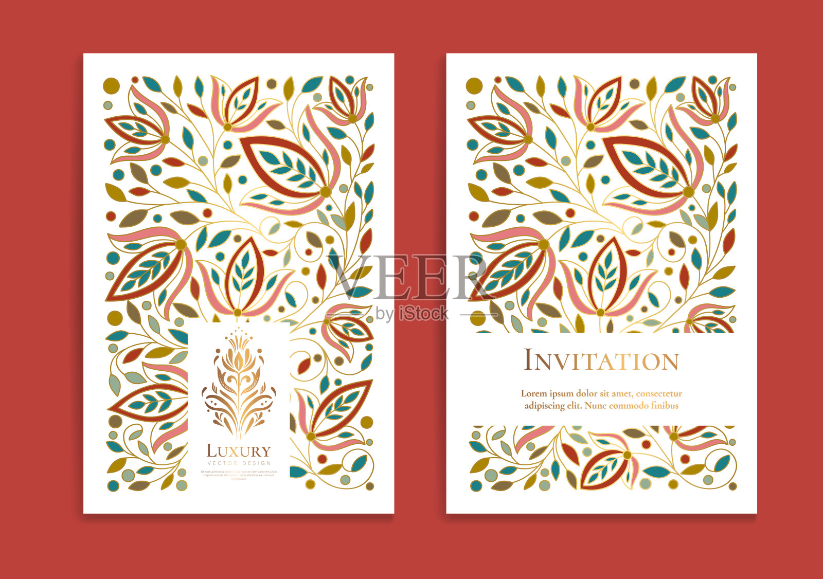 五颜六色的豪华邀请卡设计与矢量曼陀罗装饰图案。的模板。可用于背景和壁纸。优雅和经典的矢量元素非常适合装饰。插画图片素材