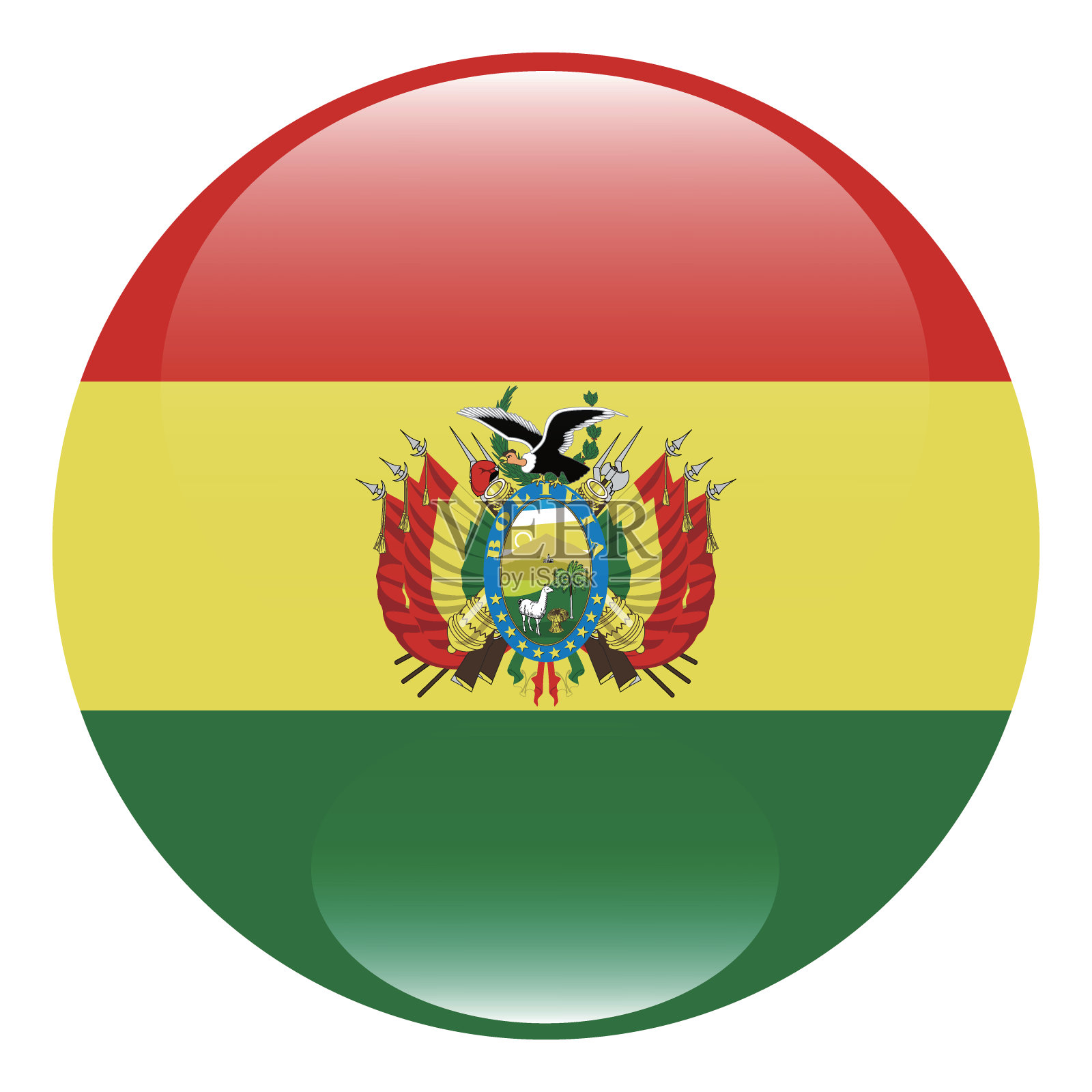 玻利维亚国旗。玻利维亚圆形旗。国旗图标。标准颜色。圆形标志。电脑插图。数码插图。矢量插图。插画图片素材