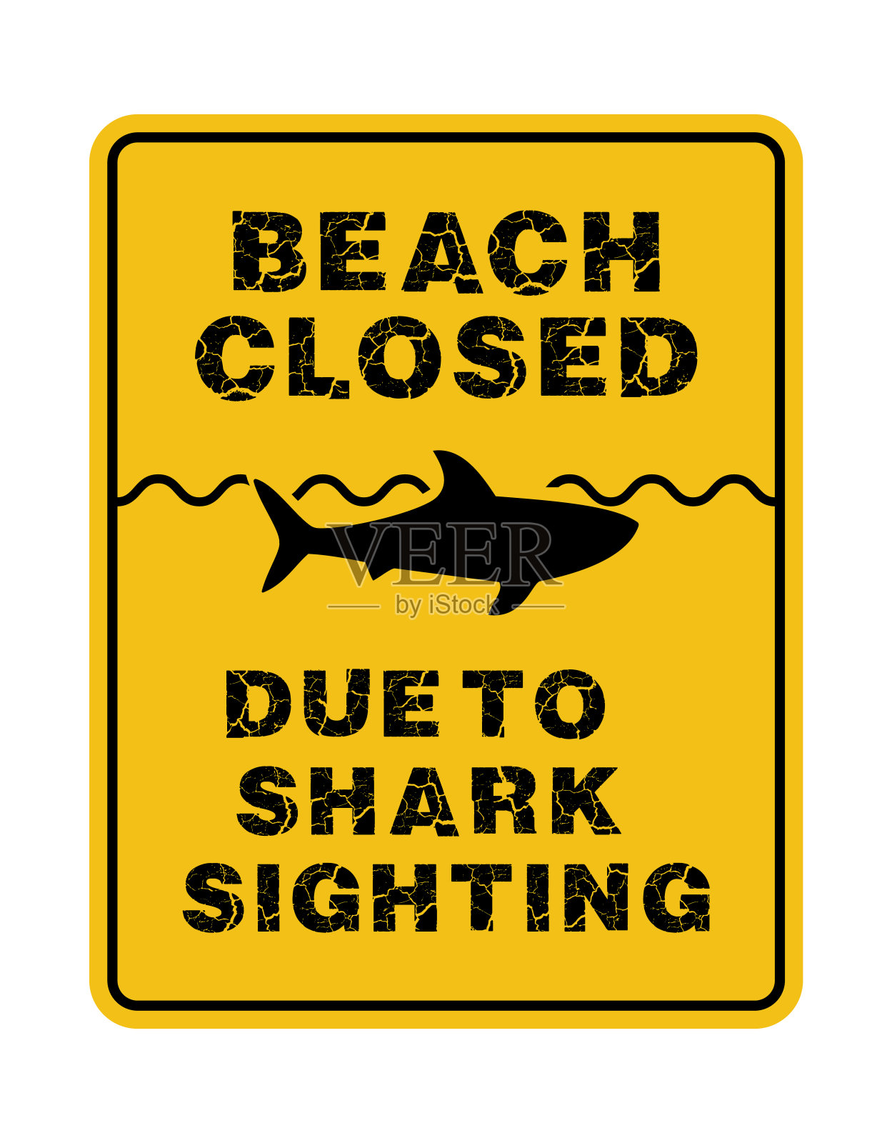 海滩关闭，由于鲨鱼目击标志，警告标签，贴纸，矢量插画图片素材
