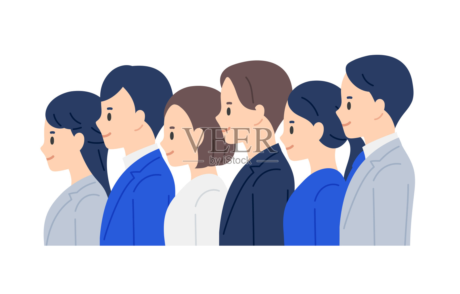 一组面向左边的商务人士排成一行【矢量/插图/人】插画图片素材