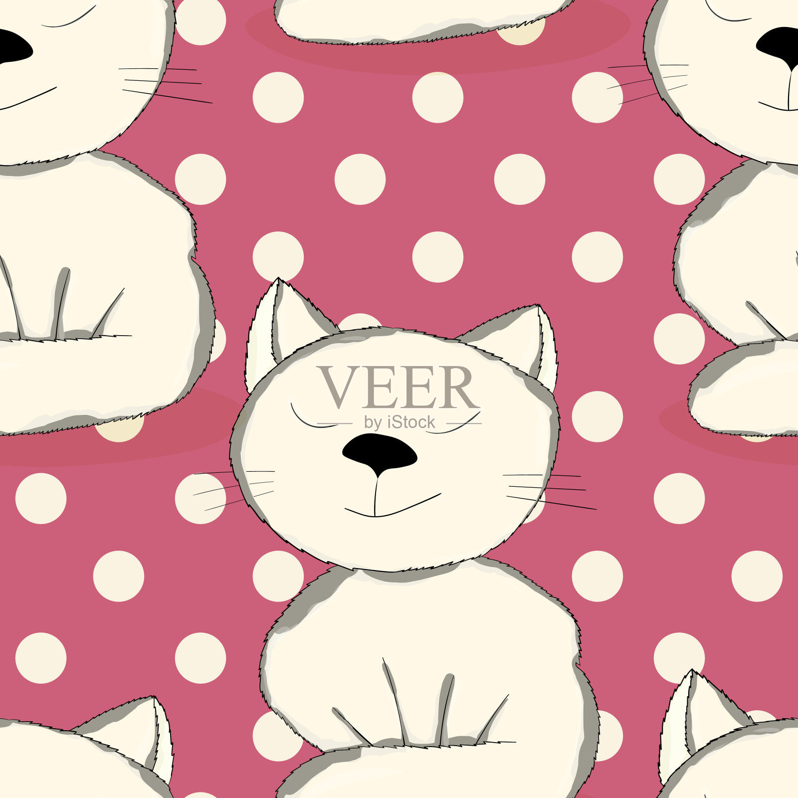 无缝图案与可爱的小猫印花。不同的scandy猫的颜色背景。斯堪的纳维亚风格的儿童插图。矢量插图的织物，纺织品，壁纸，家居服装，睡衣插画图片素材