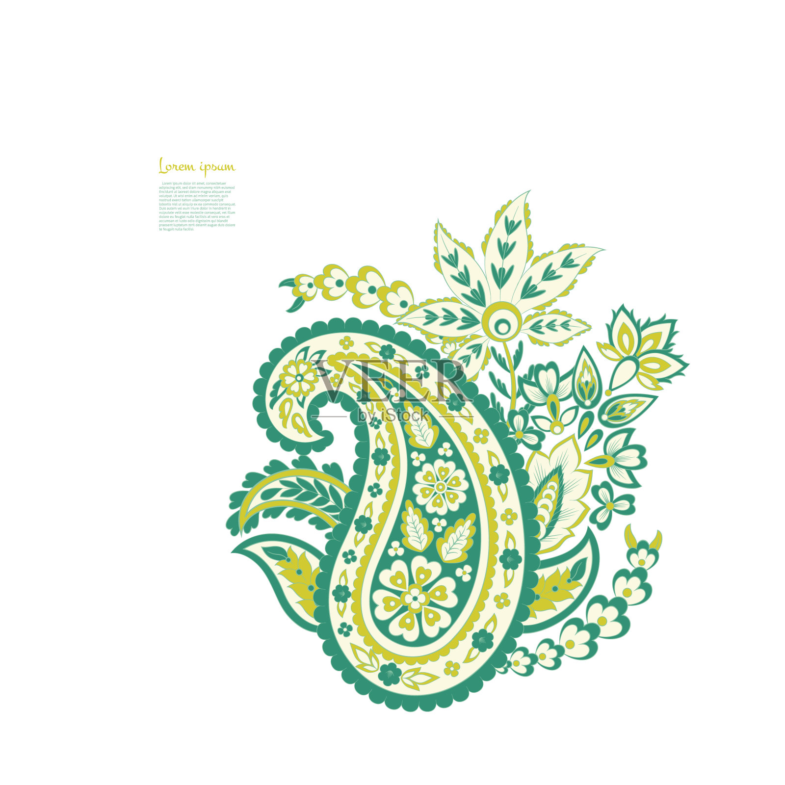 佩斯利矢量孤立图案。锦缎风格复古插图插画图片素材