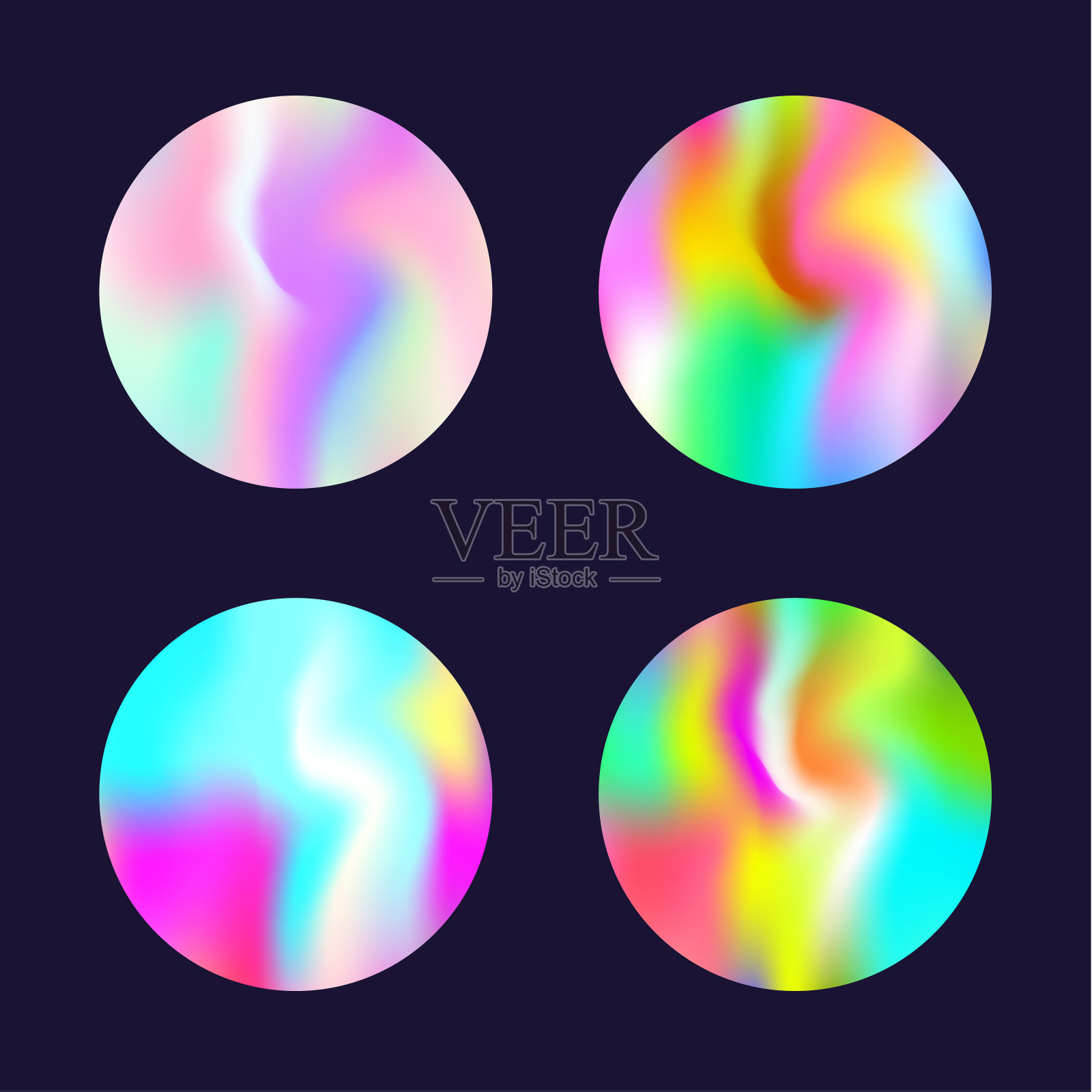 梯度圆设置与全息网格。抽象的全息图。插画图片素材