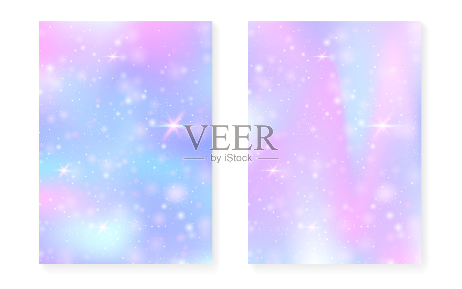 卡哇伊背景与彩虹公主梯度。神奇独角兽全息图。插画图片素材