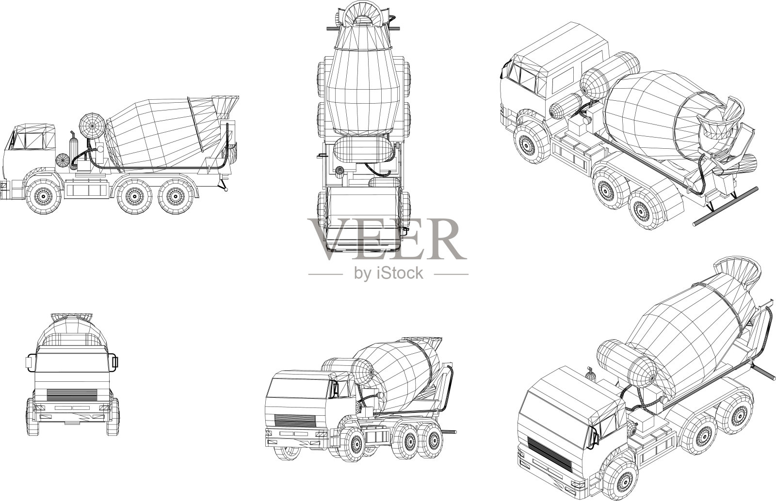 施工车辆多角度图纸。、建筑、交通、建筑施工插画图片素材