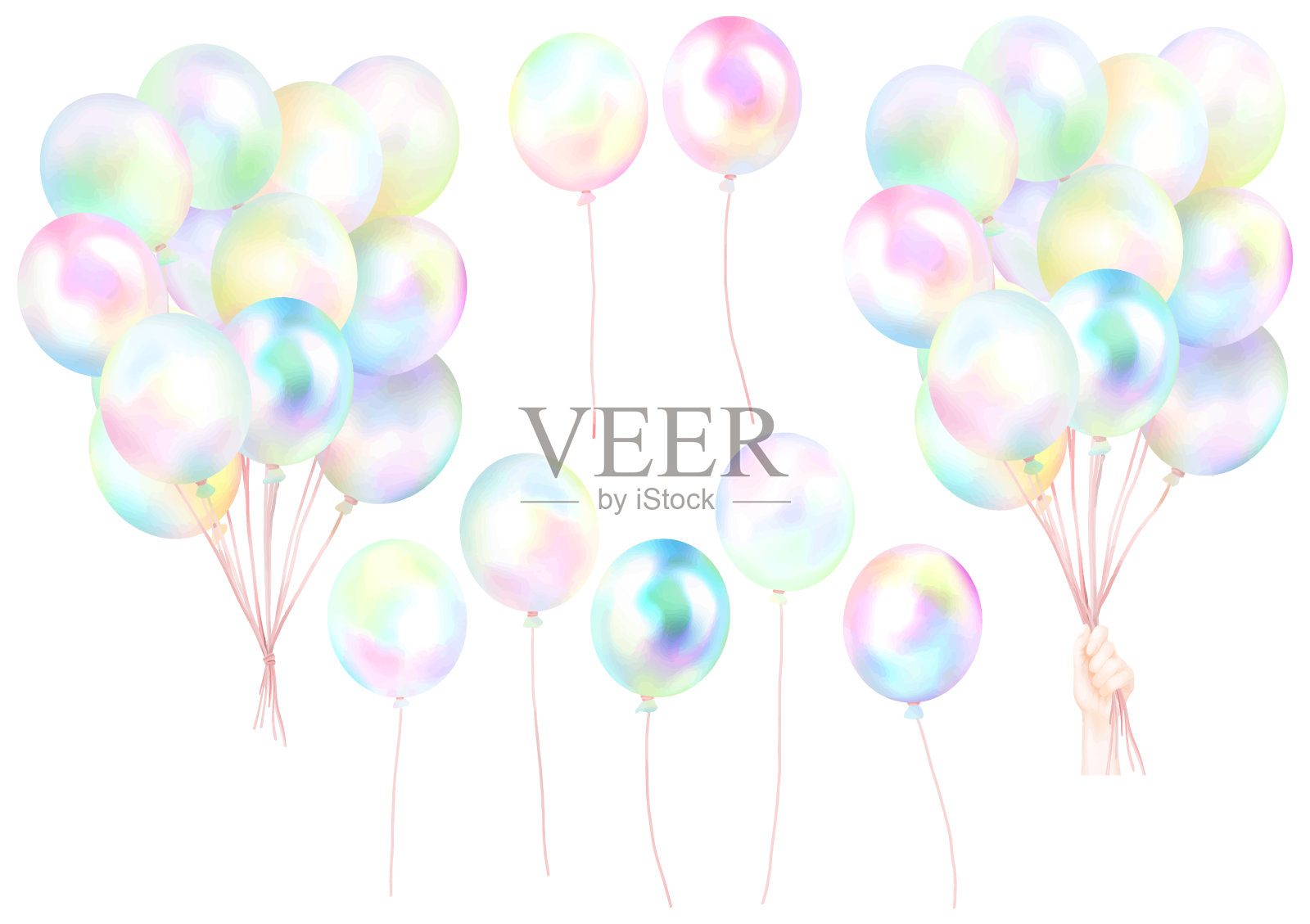 花式气球，一束，手持气球插画图片素材