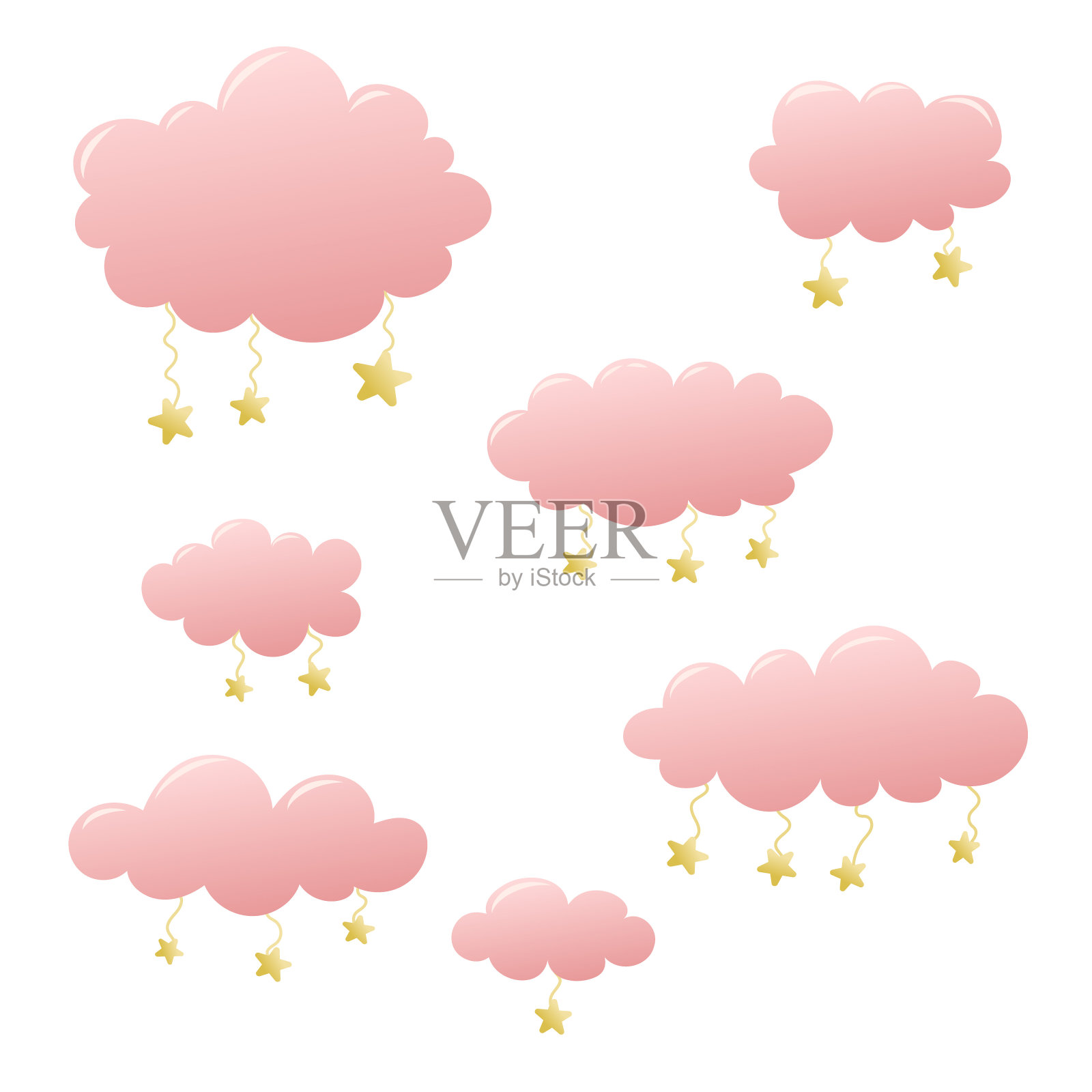 天上挂着星星。粉色渐变，晚安，睡觉。儿童房的设计元素插画图片素材