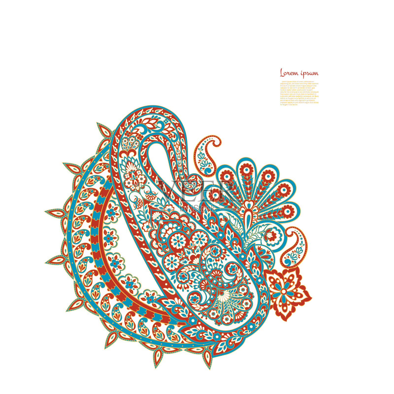 佩斯利孤立。带有佩斯利图案的卡片。花卉矢量图案。刺绣花卉矢量图案插画图片素材