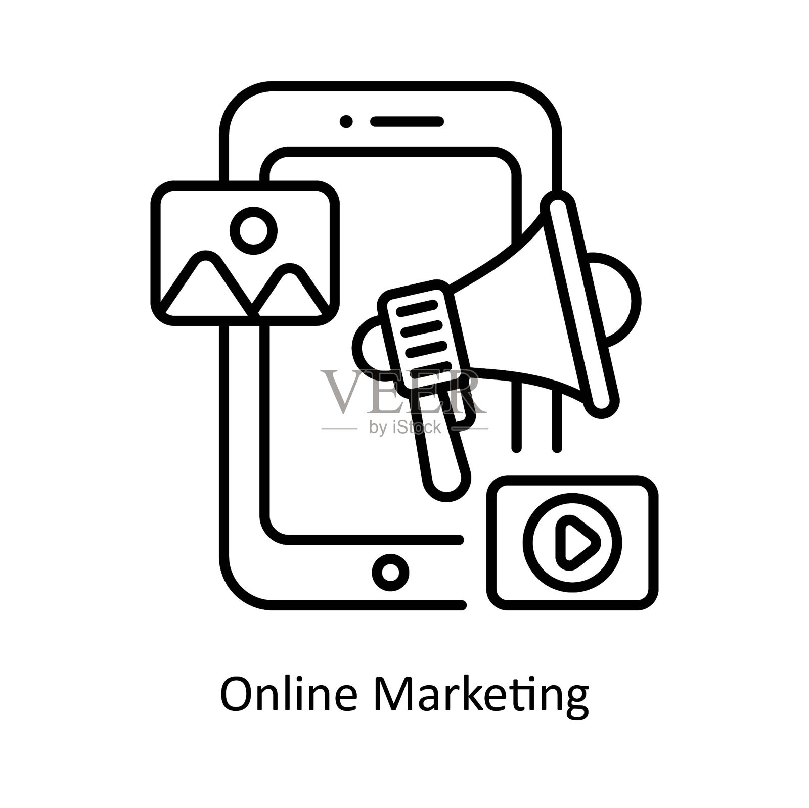 营销网络矢量轮廓图标风格插图。白色背景上的设计和开发符号。EPS 10文件插画图片素材