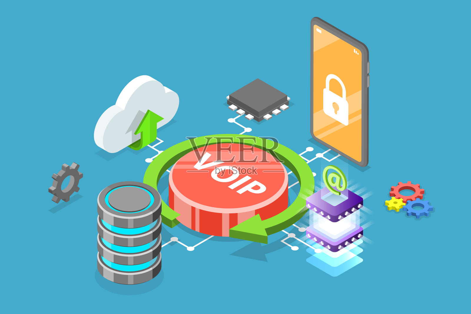 IP电话协议的三维等距平面矢量概念说明插画图片素材