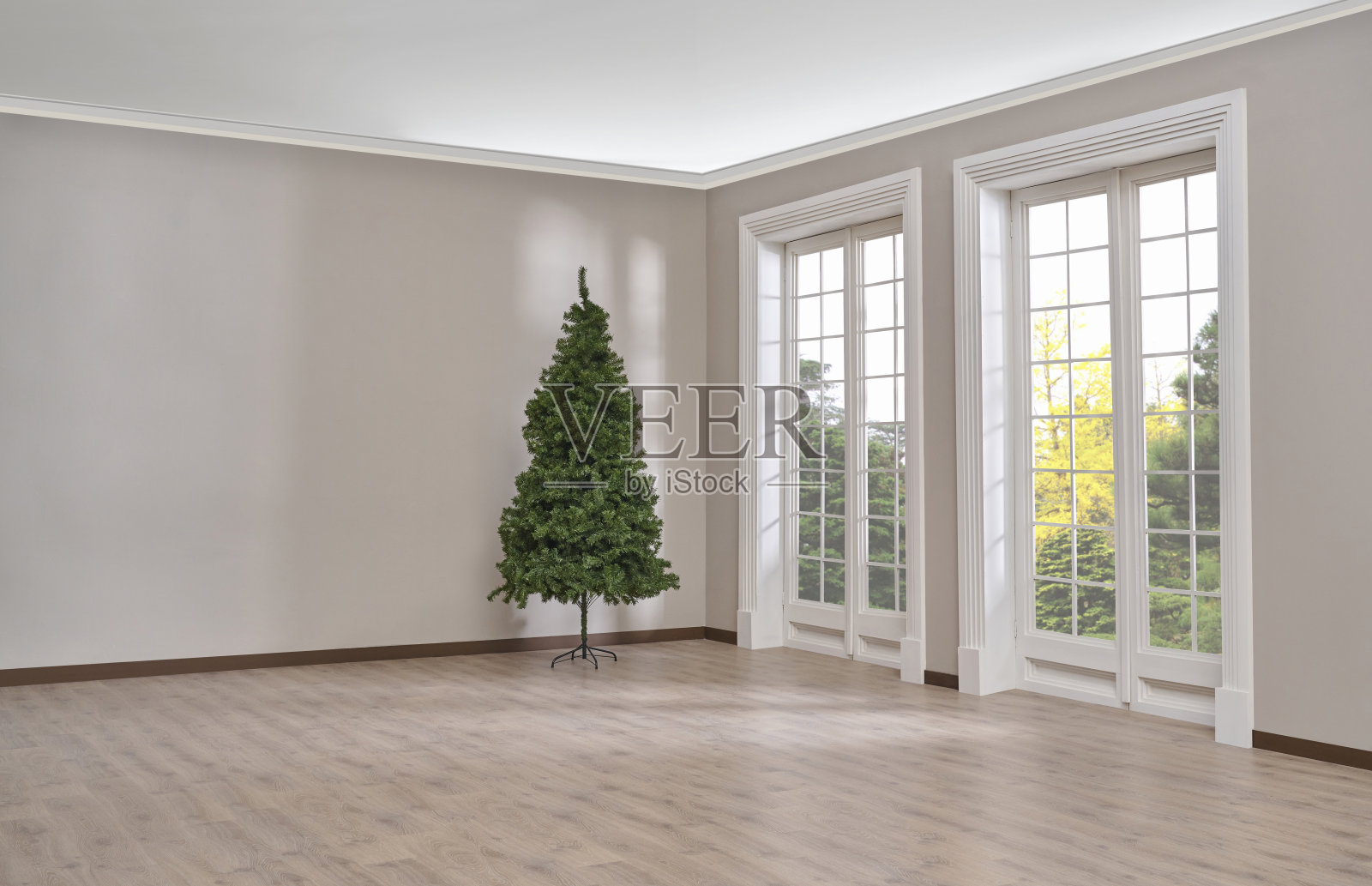 空房间，墙壁，窗户，拼花风格，室内概念，区域家具，沙发，桌子，地毯装饰。照片摄影图片