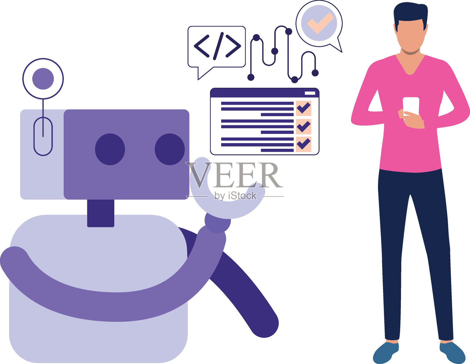 这个男孩正在使用手机。插画图片素材