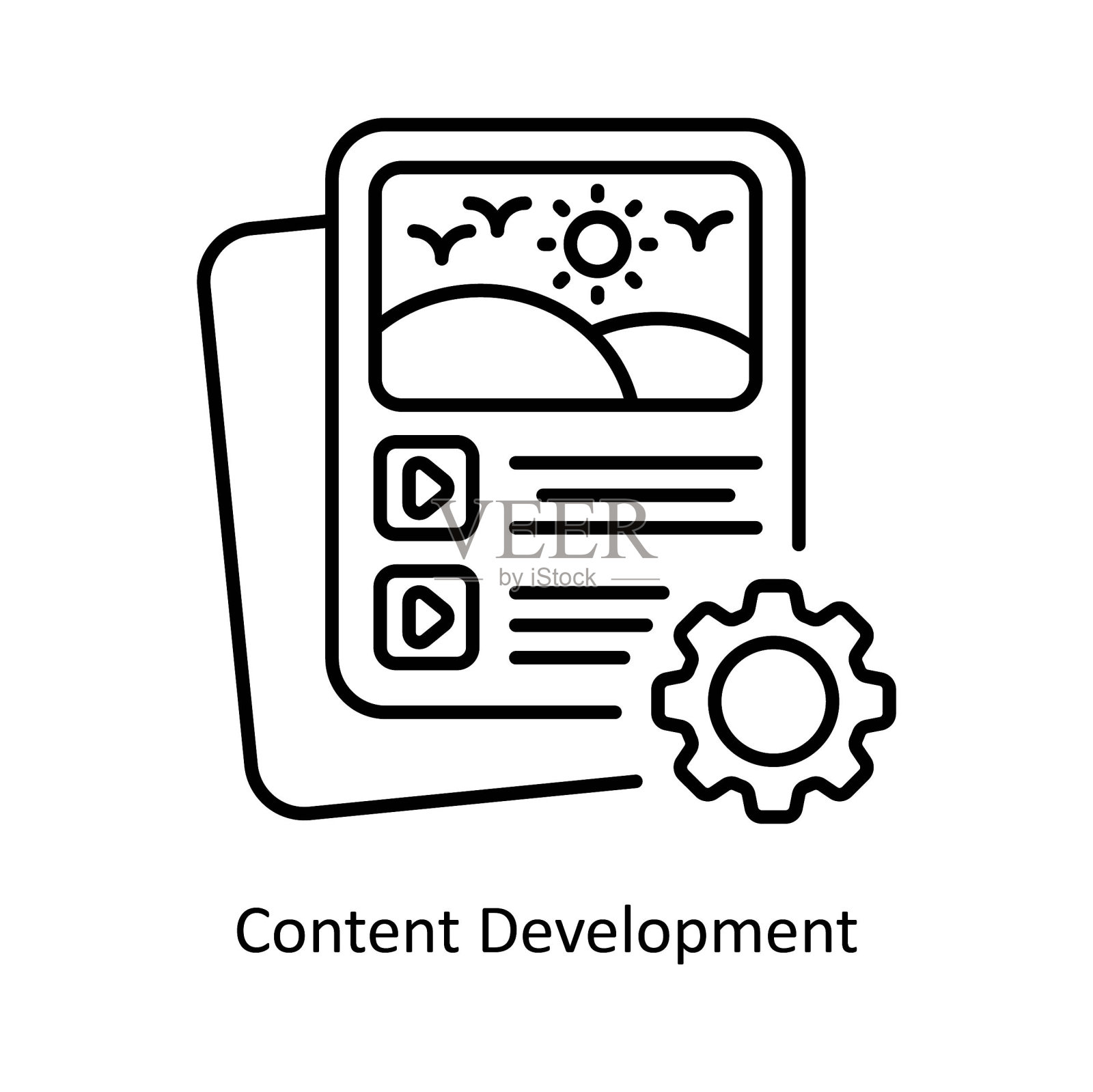 内容开发矢量大纲图标样式插图。白色背景上的设计和开发符号。EPS 10文件插画图片素材