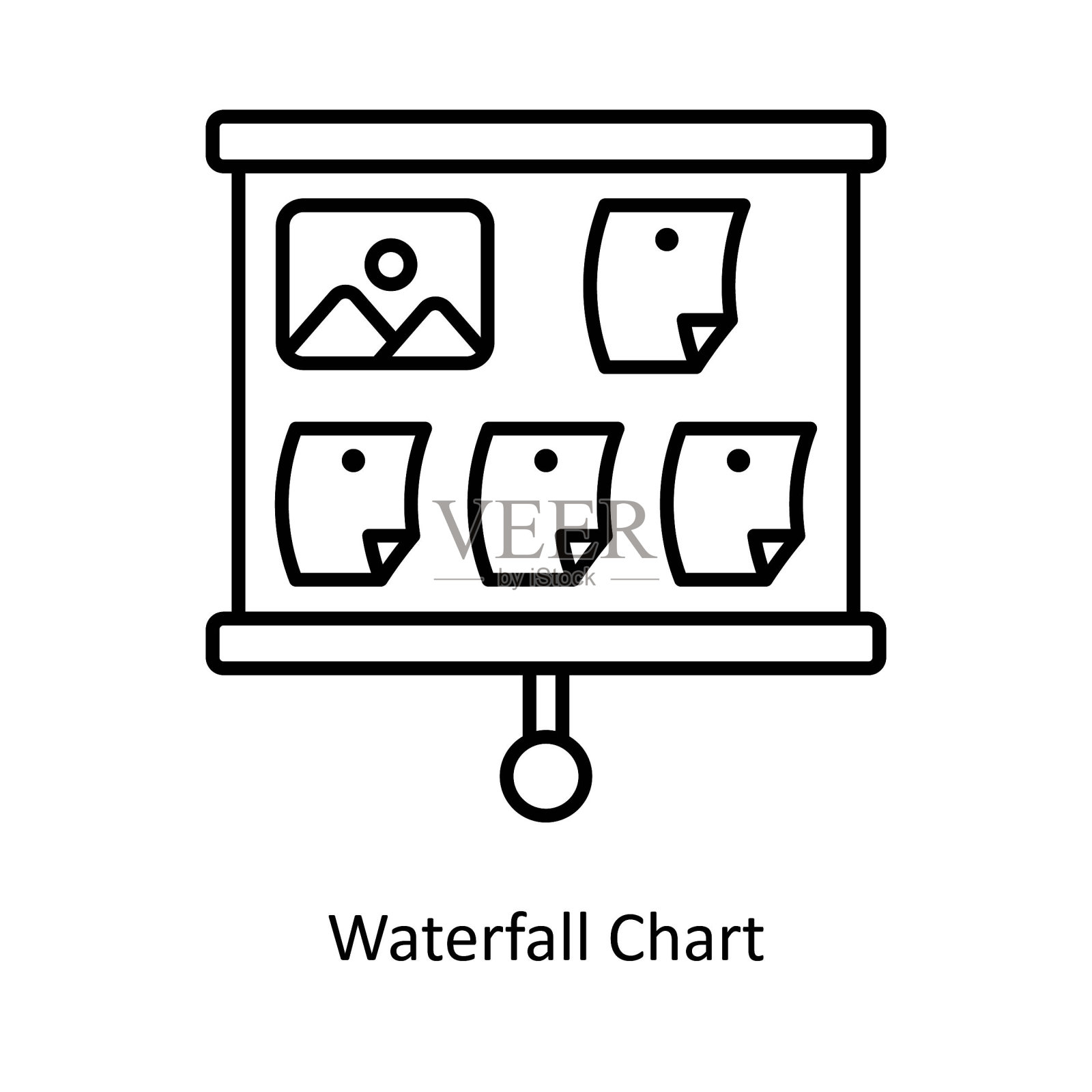 瀑布图矢量轮廓图标样式插图。白色背景上的设计和开发符号。EPS 10文件插画图片素材