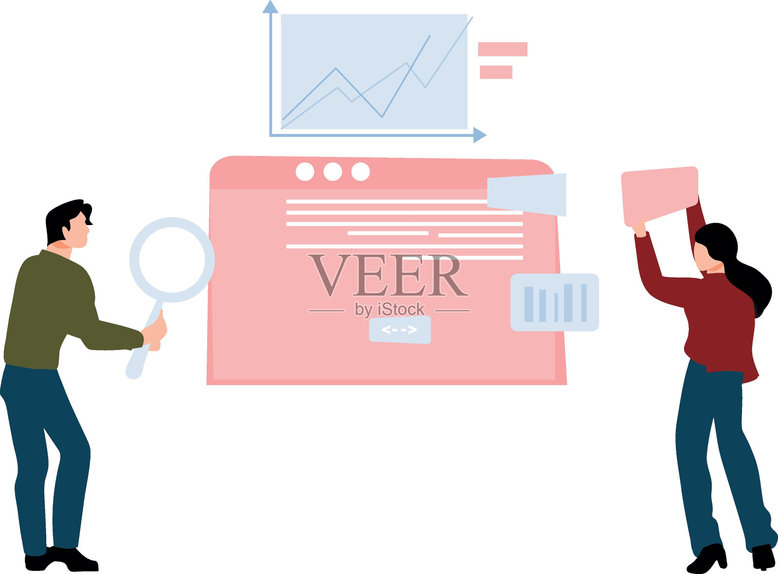 女孩和男孩正在寻找图表。插画图片素材