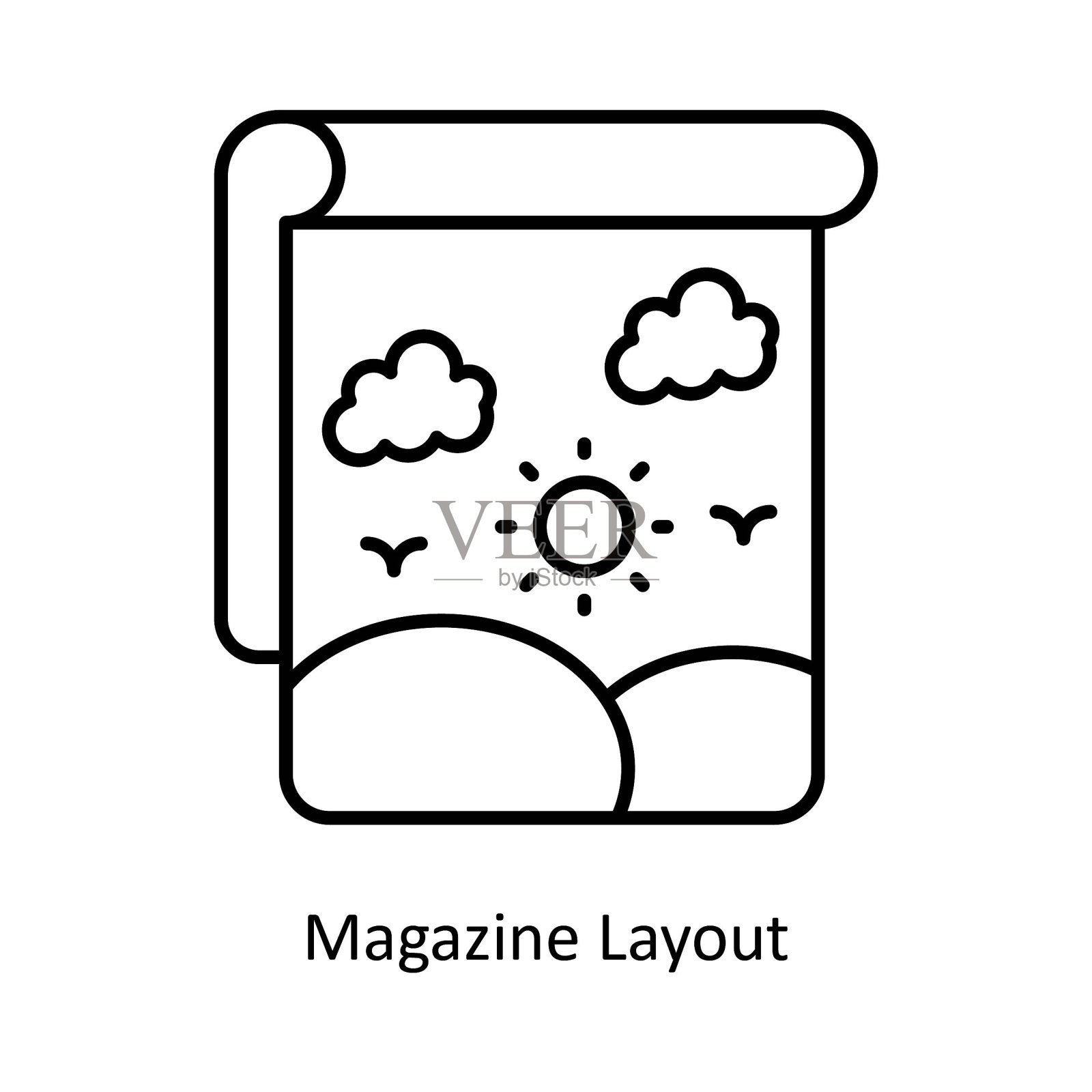 杂志布局矢量轮廓图标样式插图。白色背景上的设计和开发符号。EPS 10文件插画图片素材