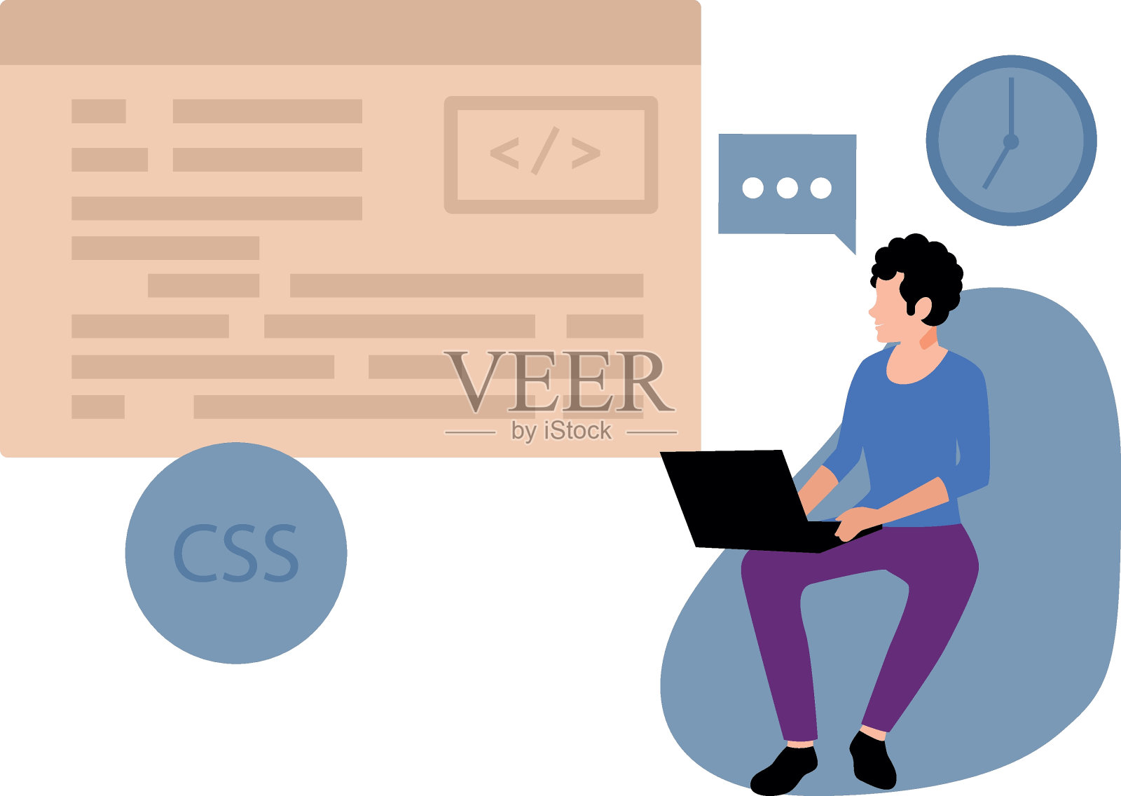 一个人正在写代码。插画图片素材