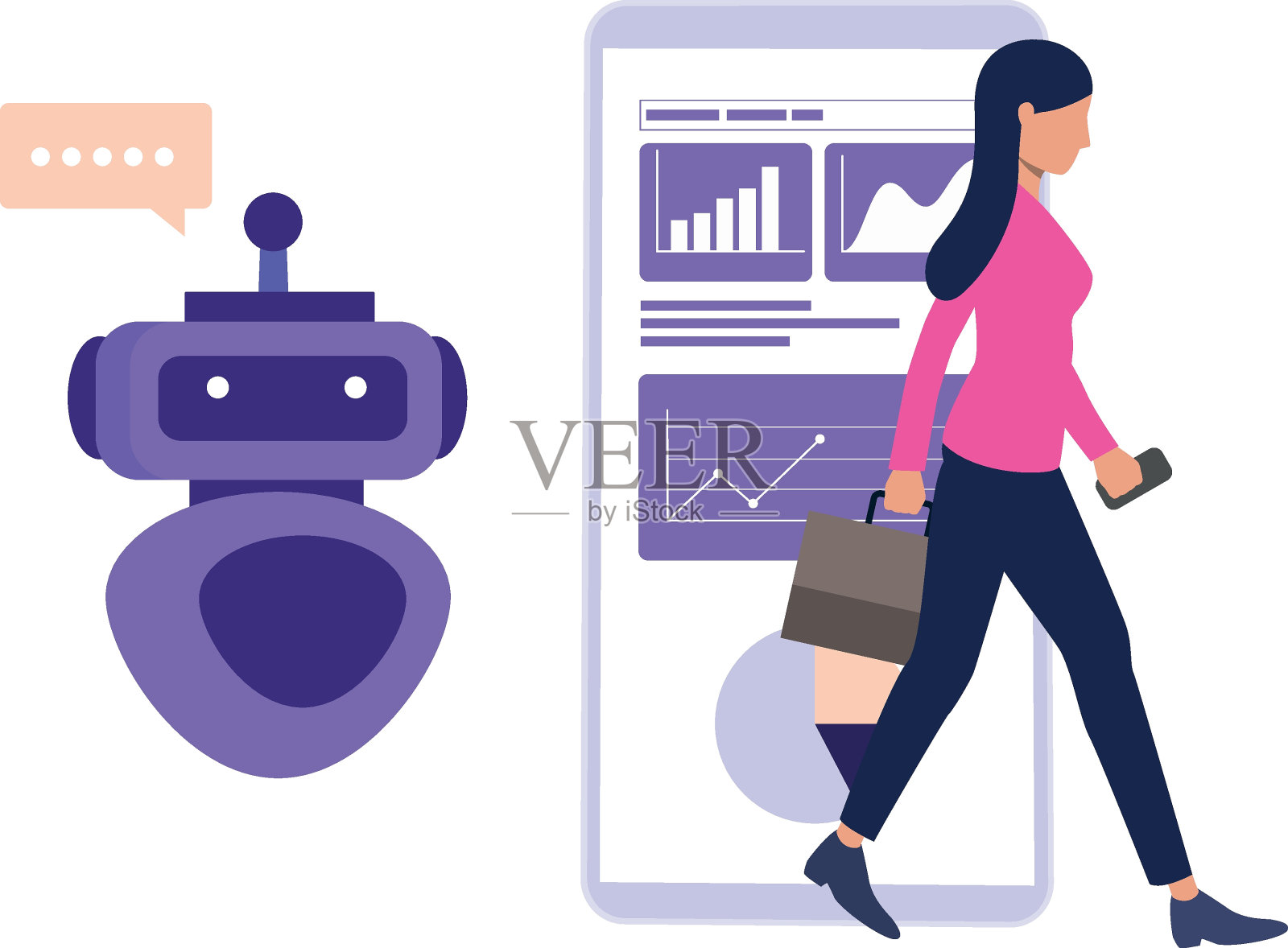 女孩在走路。插画图片素材