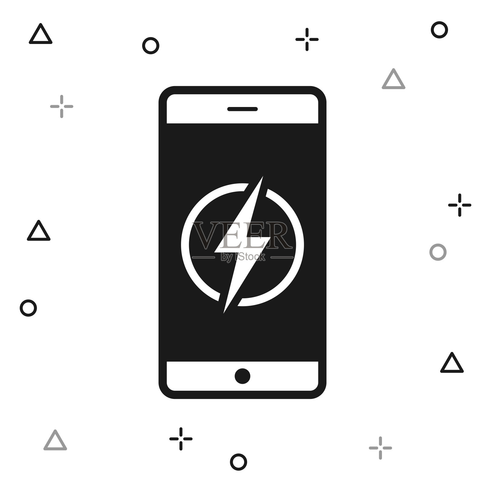 带有电符号的智能手机。白色背景图标插画图片素材