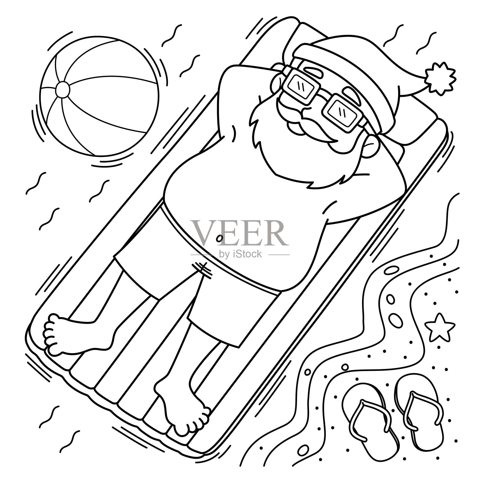 七月圣诞老人浮动涂色页插画图片素材