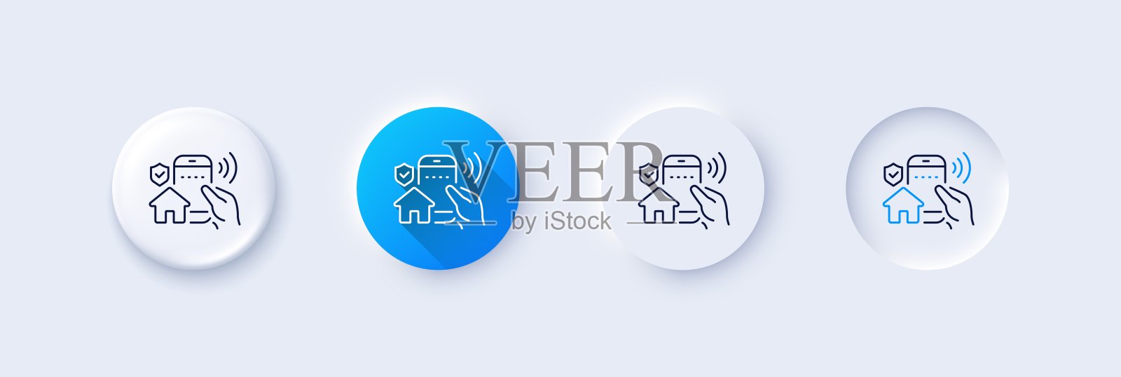 房子保安线图标。智能家居标志。行图标。向量插画图片素材