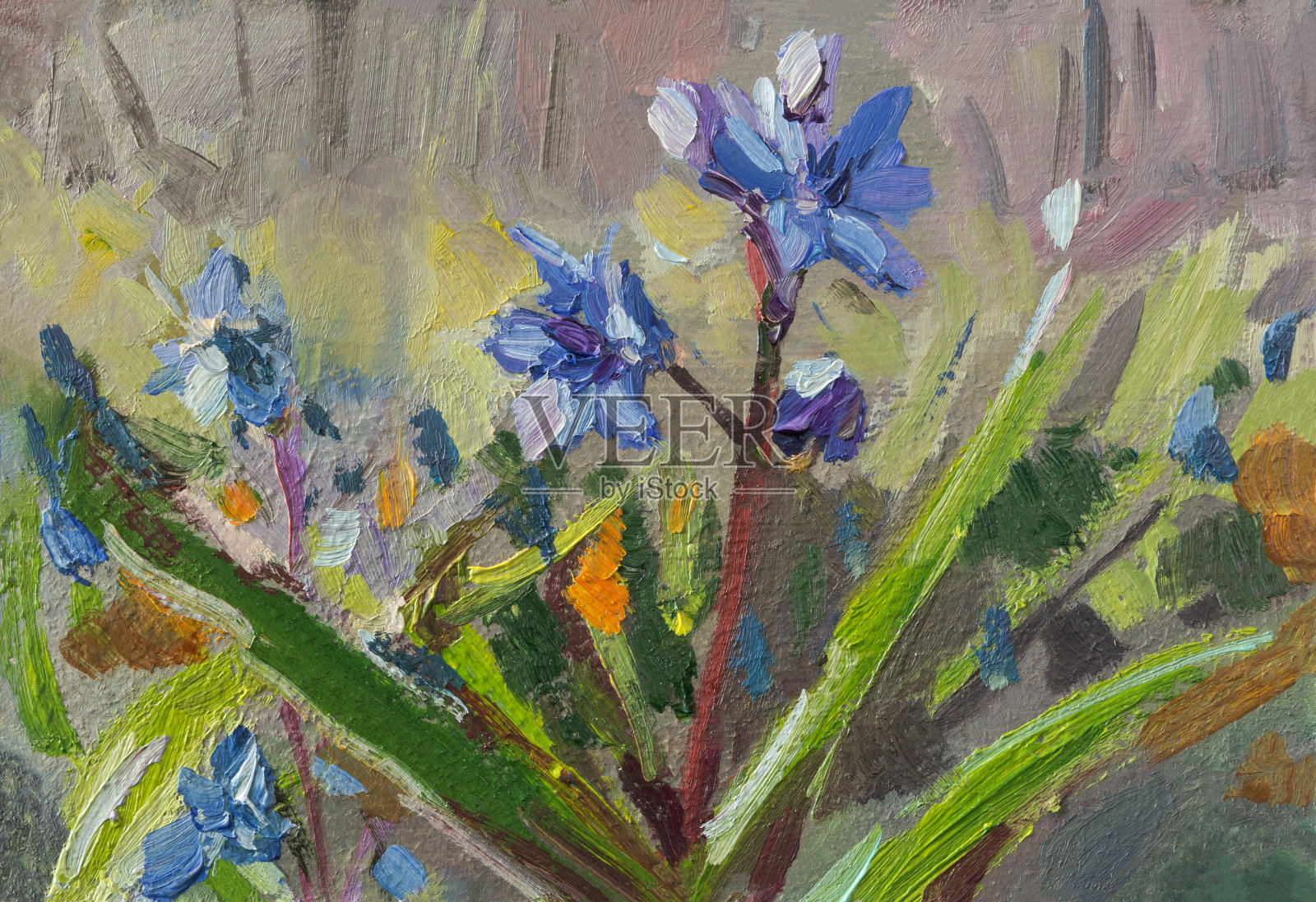 雪莲蓝花油画插画图片素材