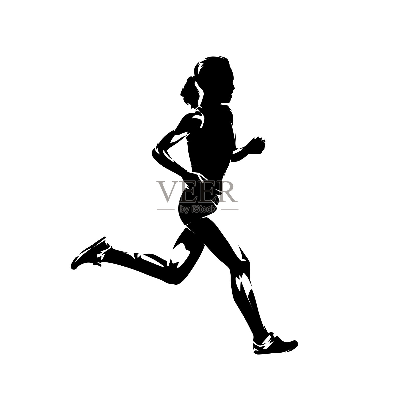 跑，跑女人孤立的剪影，侧视图插画图片素材
