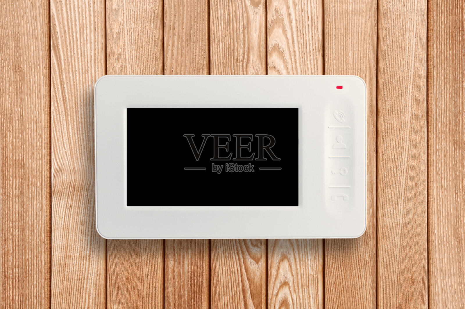 带有空白监视器的视频对讲系统，用于拷贝空间。家庭安全背景。照片摄影图片