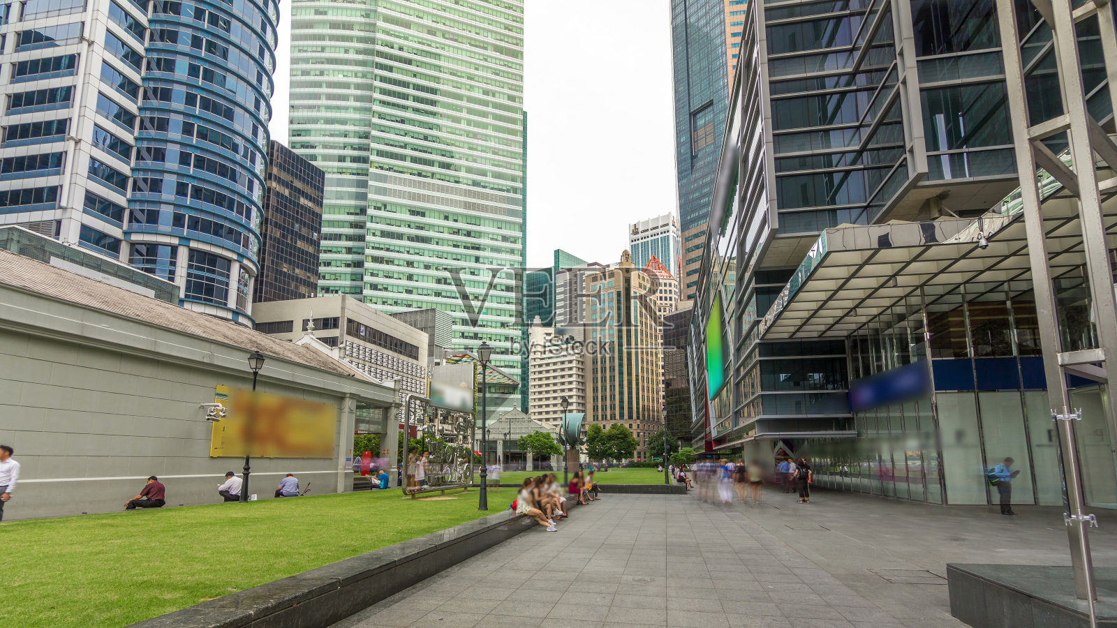 新加坡金融中心莱佛士广场的摩天大楼大楼延时超延时照片摄影图片