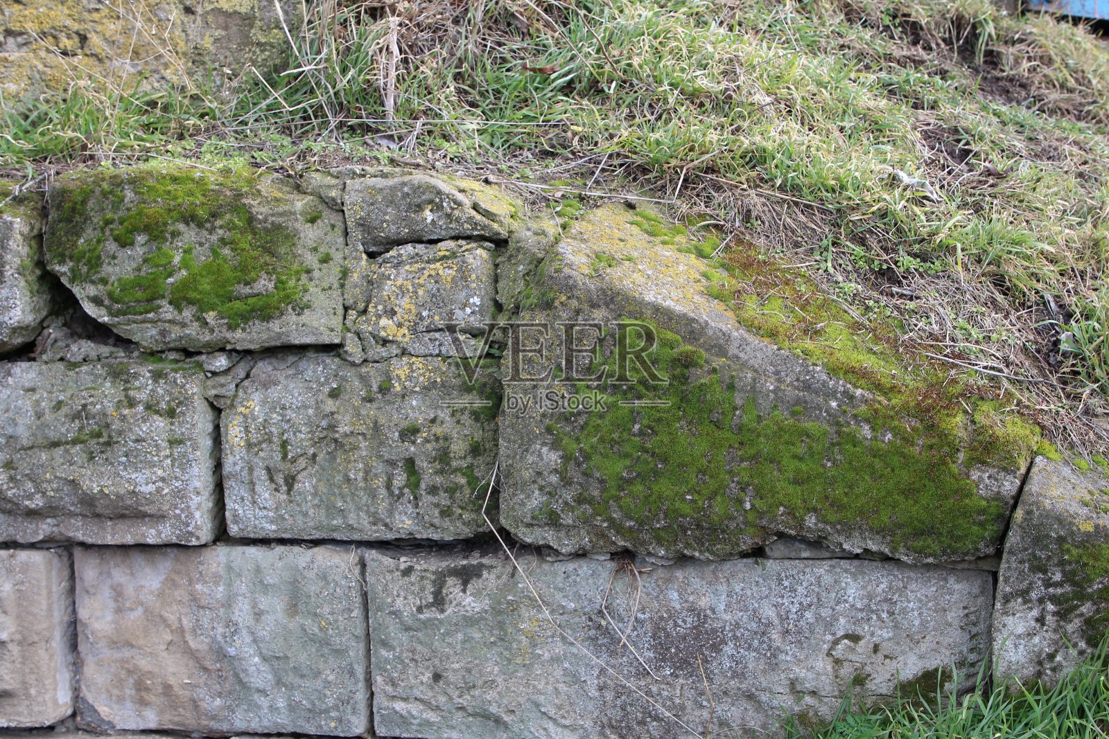 石墙上长着青苔照片摄影图片
