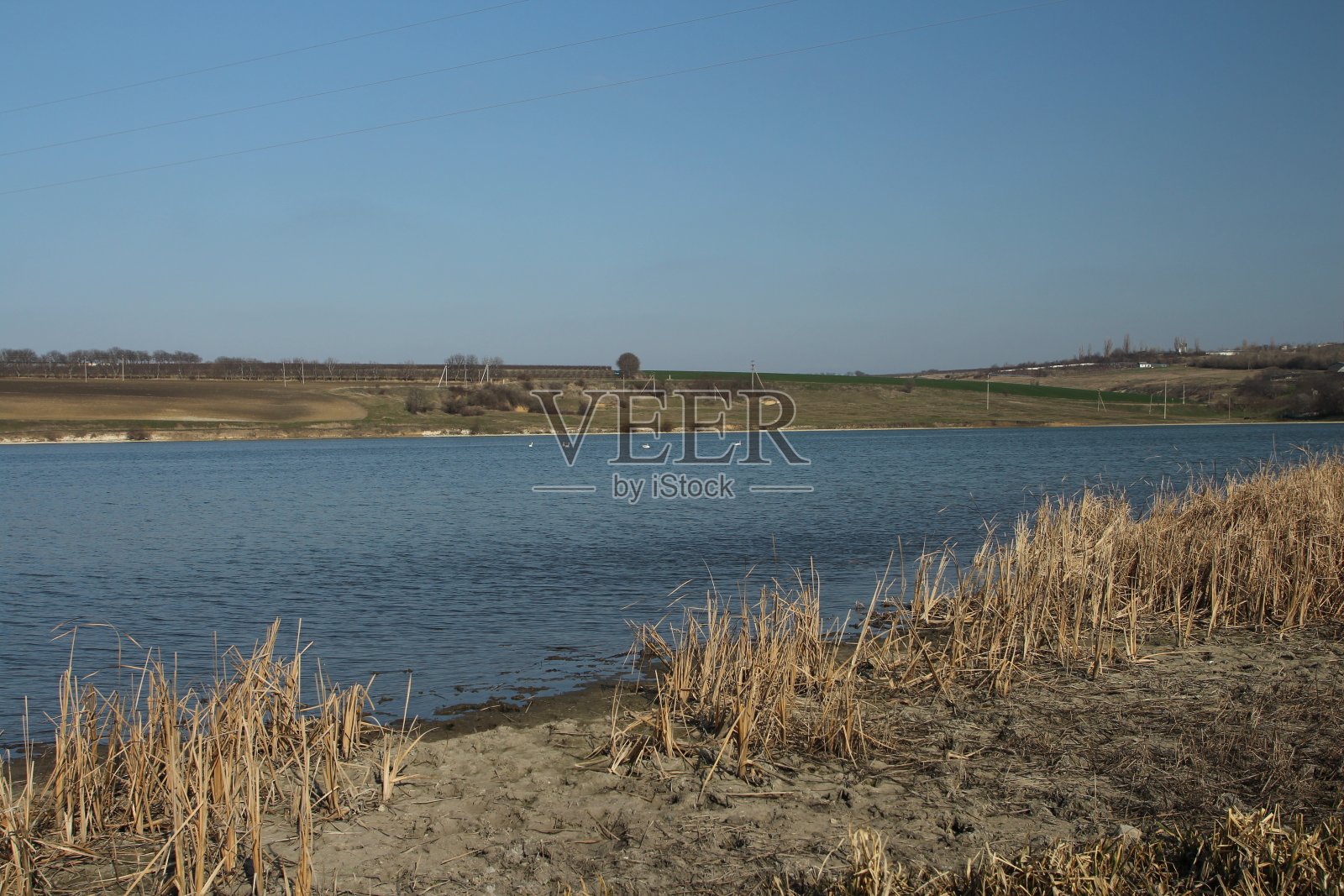 背景是一片有草和土地的水体照片摄影图片