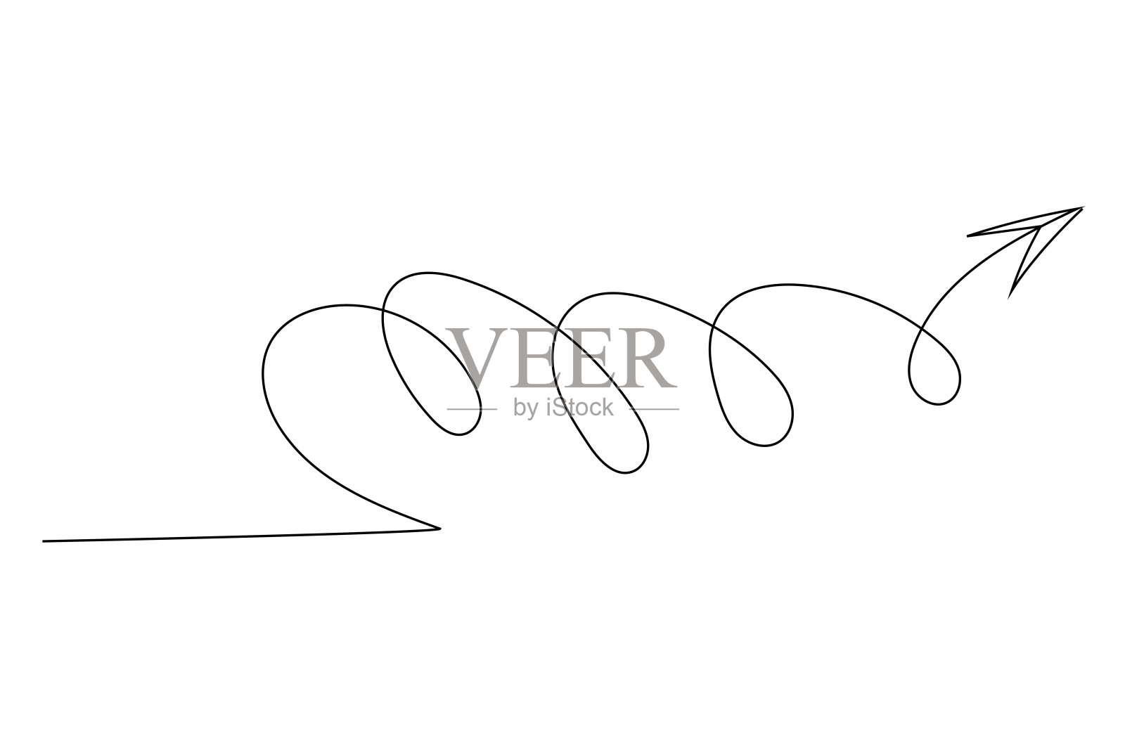 线条艺术箭头。可编辑的矢量细轮廓笔画曲线轮廓。路径运动轨迹路径方向符号元素图标插画图片素材