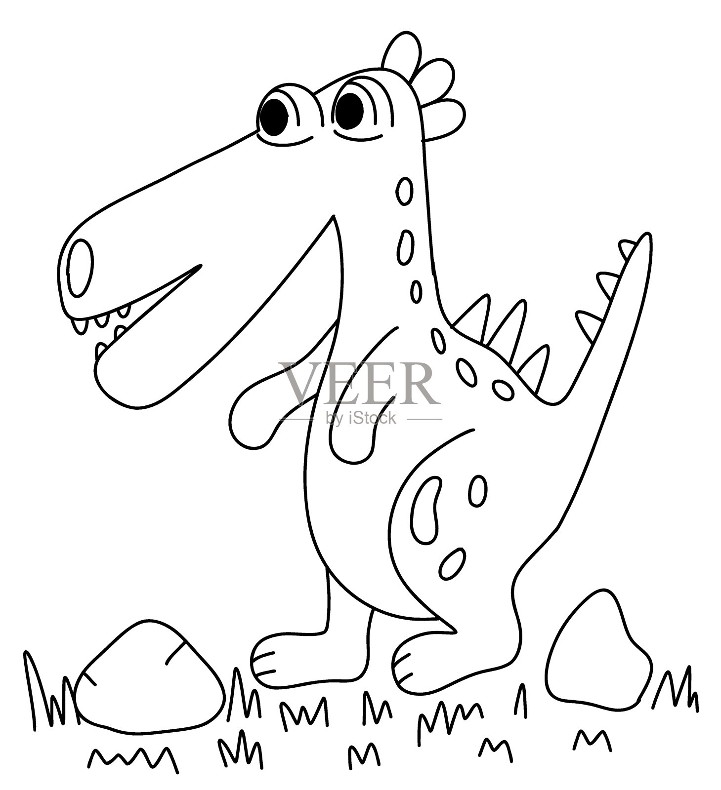 涂色书页与有趣的恐龙在大纲风格插画图片素材