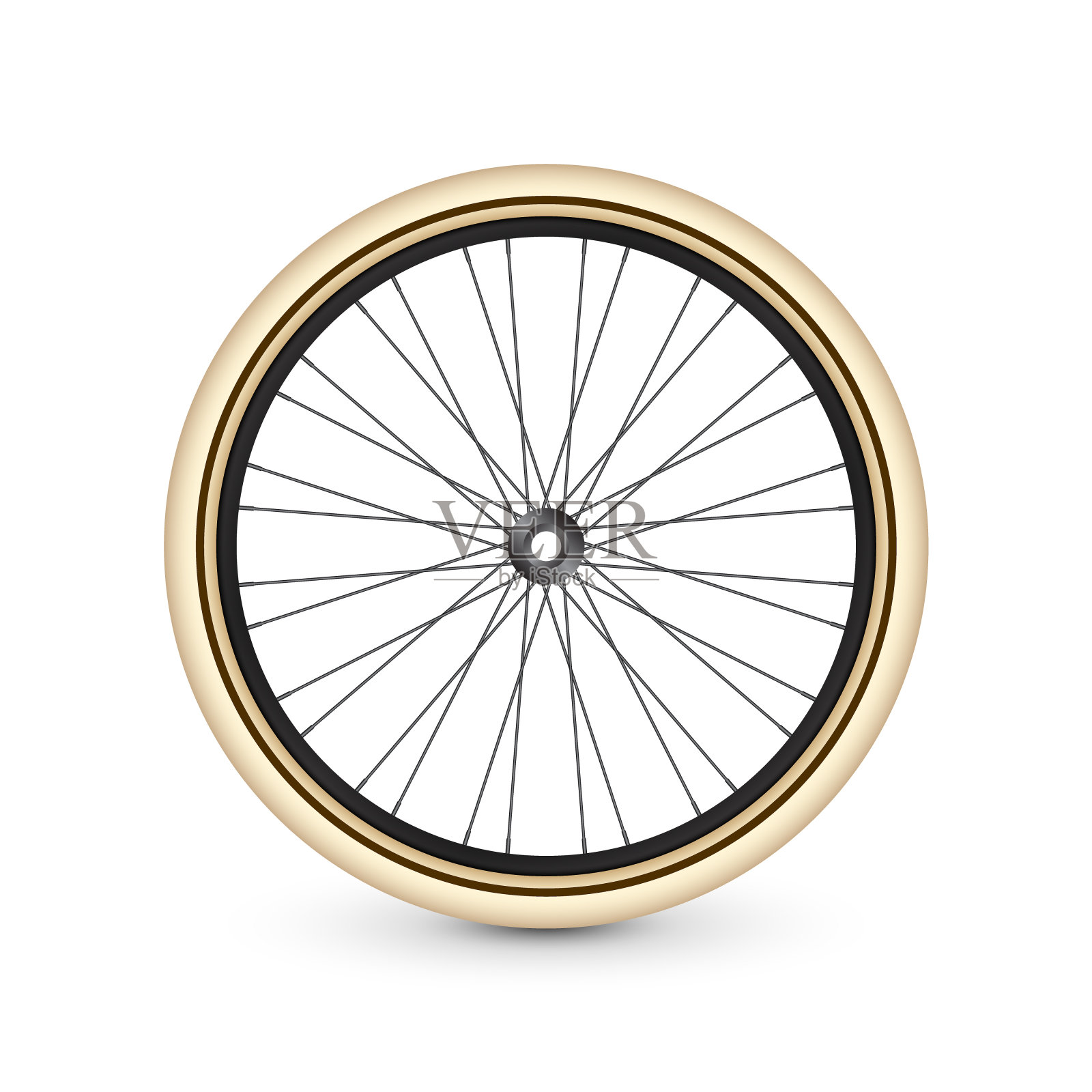 现实的3d复古自行车车轮。自行车橡胶轮胎，闪亮的金属辐条和轮辋。健身自行车，旅游，运动，公路和山地自行车。矢量图插画图片素材